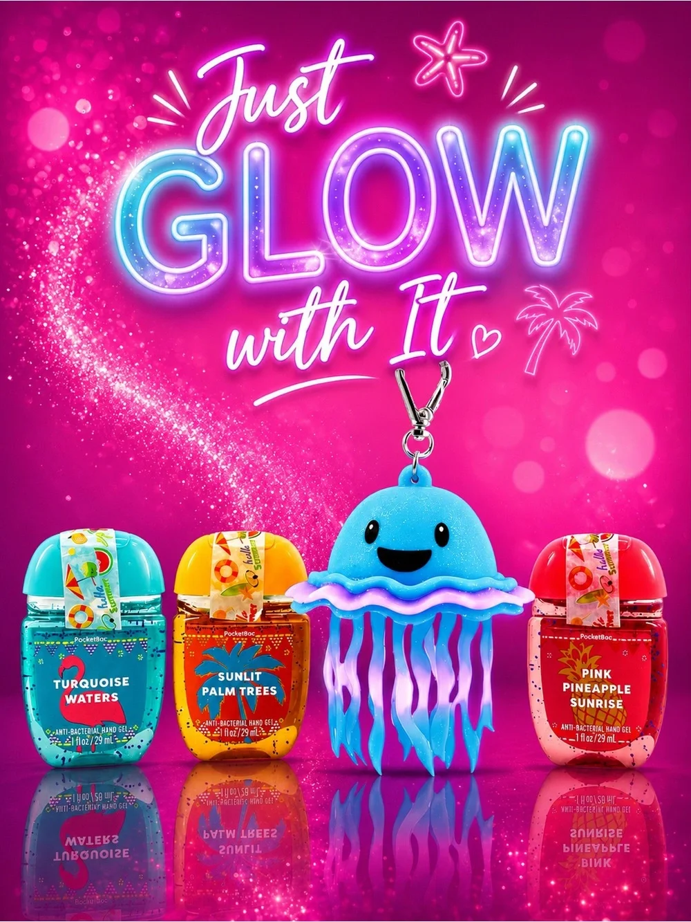 NWT BBW Light-Up Jellyfish PocketBac Holder + 3 Tropical PocketBacs Gift Set